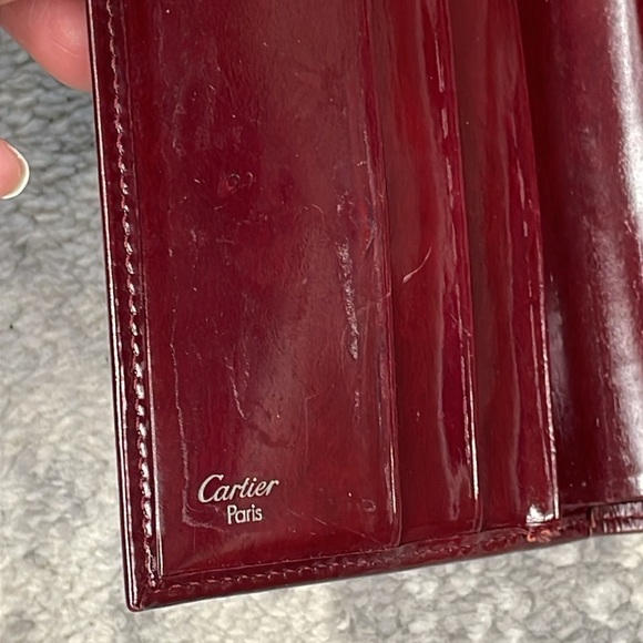 Cartier Bordeaux Panthere Glossy Leather Wallet Trifold Kisslock Compact - Picture 15 of 17